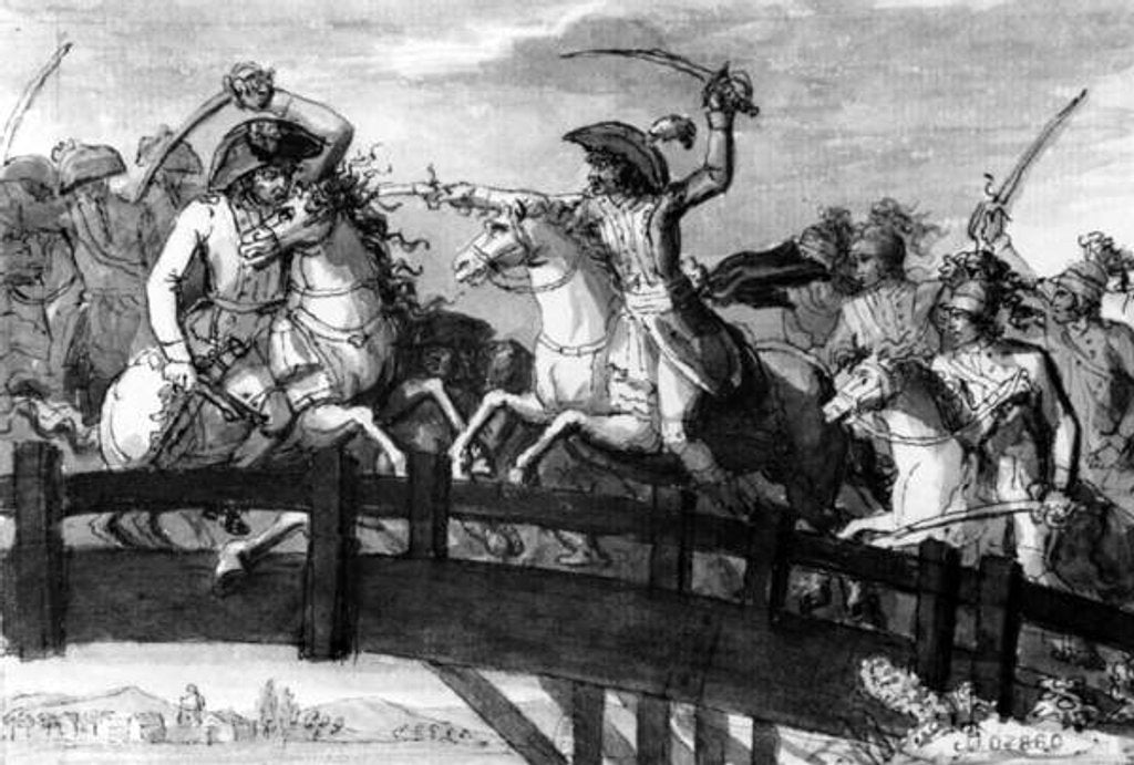 Detail of General Alexandre Dumas, the 'Horatius Cocles of the Tyrol'. killing single-handedly three Austrian opponents on the Clausen Bridge in 1797, c.1797 by French School
