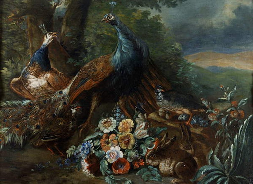 Detail of Landscape with Peacock and Game by Italian School