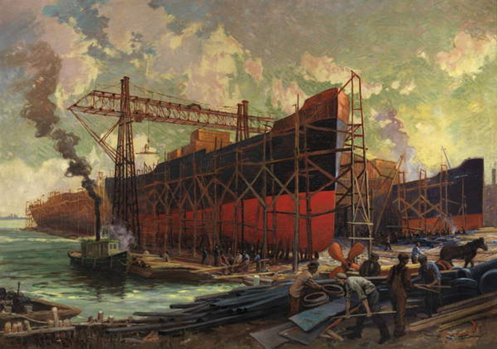 Detail of Shipbuilding in Ashbridges Bay, Toronto, 1918 by Robert Ford Gagen