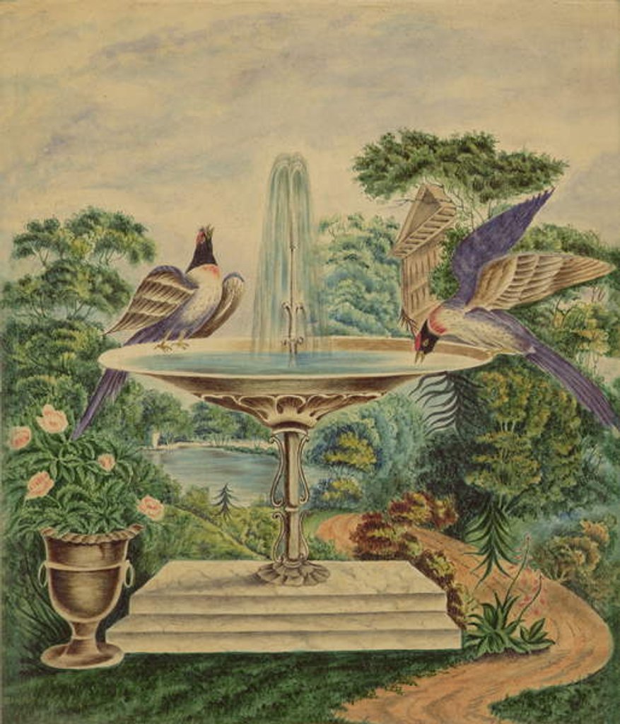 Detail of Birds in a Fountain in a Landscape Park, c.1840 by English School