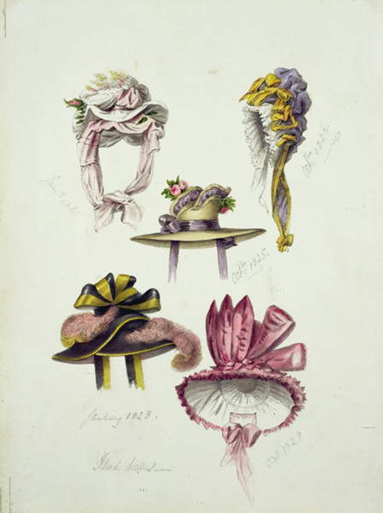 Detail of Designs for Regency Hats, 1828 by English School