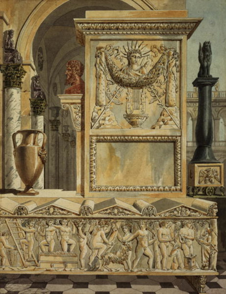 Detail of A Classical Capriccio with a Sarcophagus by Charles Percier