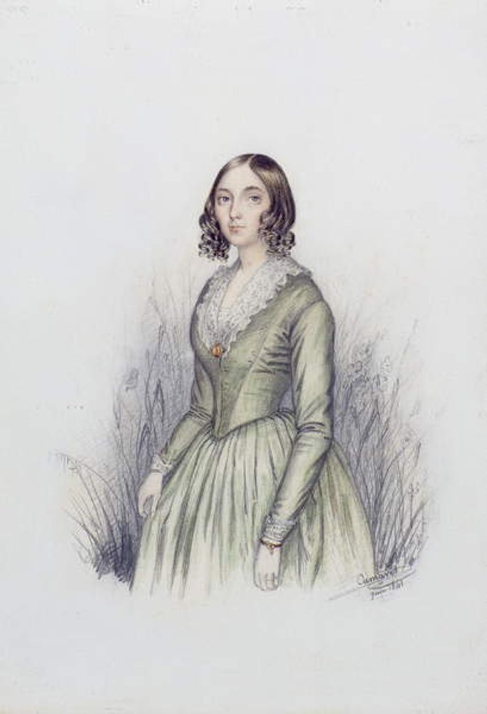 Detail of Portrait of a Young Lady in a Green Dress, 1841 by F. Camaret