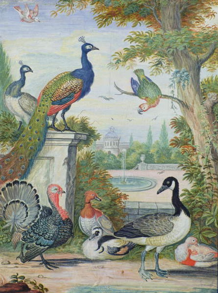 Detail of Exotic Birds and Domestic Fowl in a Picturesque Park, early 18th century by Jakob Bogdany