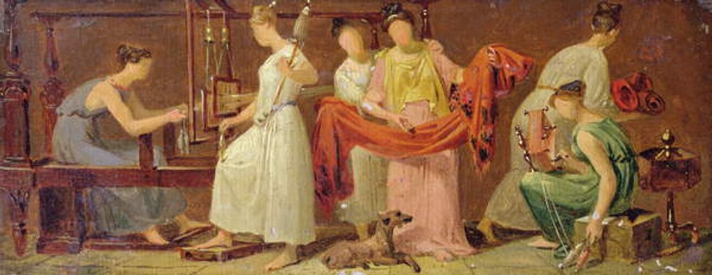Detail of Six Women Weaving in an Interior by Alexandre-Evariste (attr. to) Fragonard