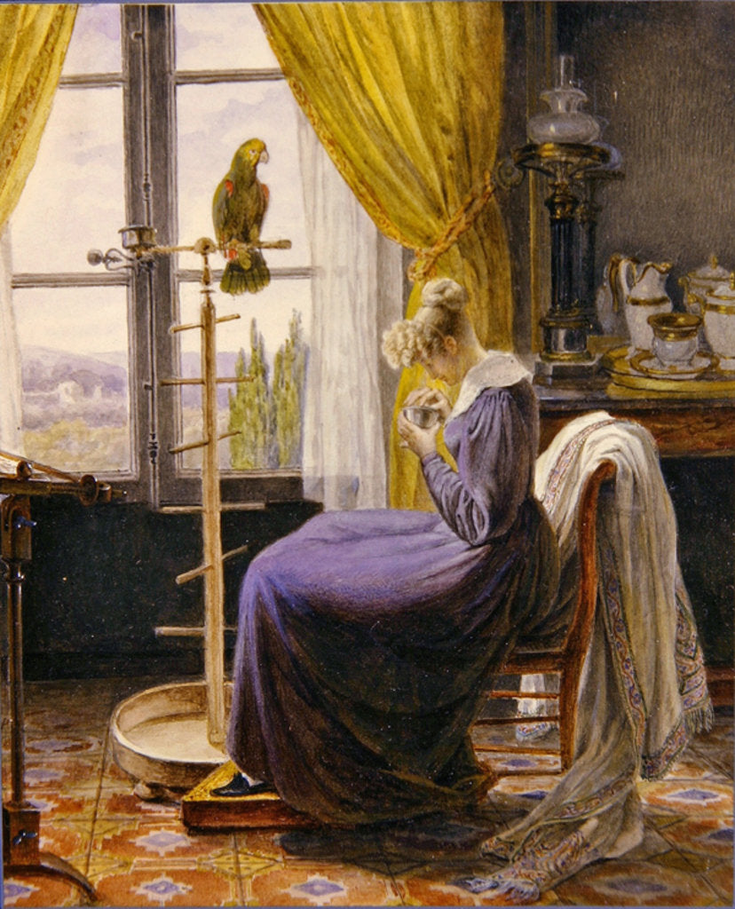 Detail of A Woman Feeding a Parrot in an Interior, c.1820 by French School