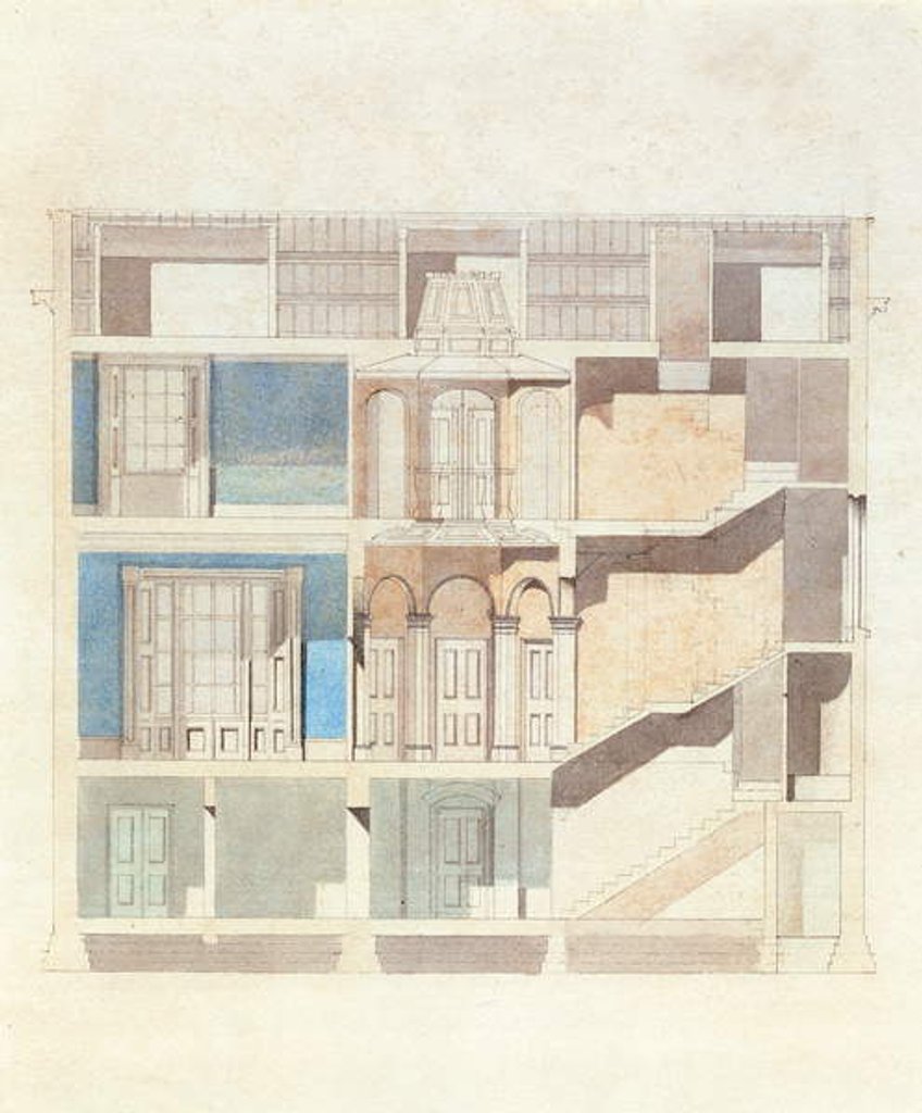 Detail of A cross section design for a classical town house interior, c.1840 by English School