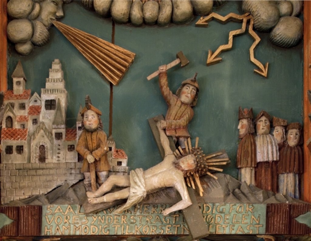 Detail of Jesus being nailed to the Cross by Norwegian School