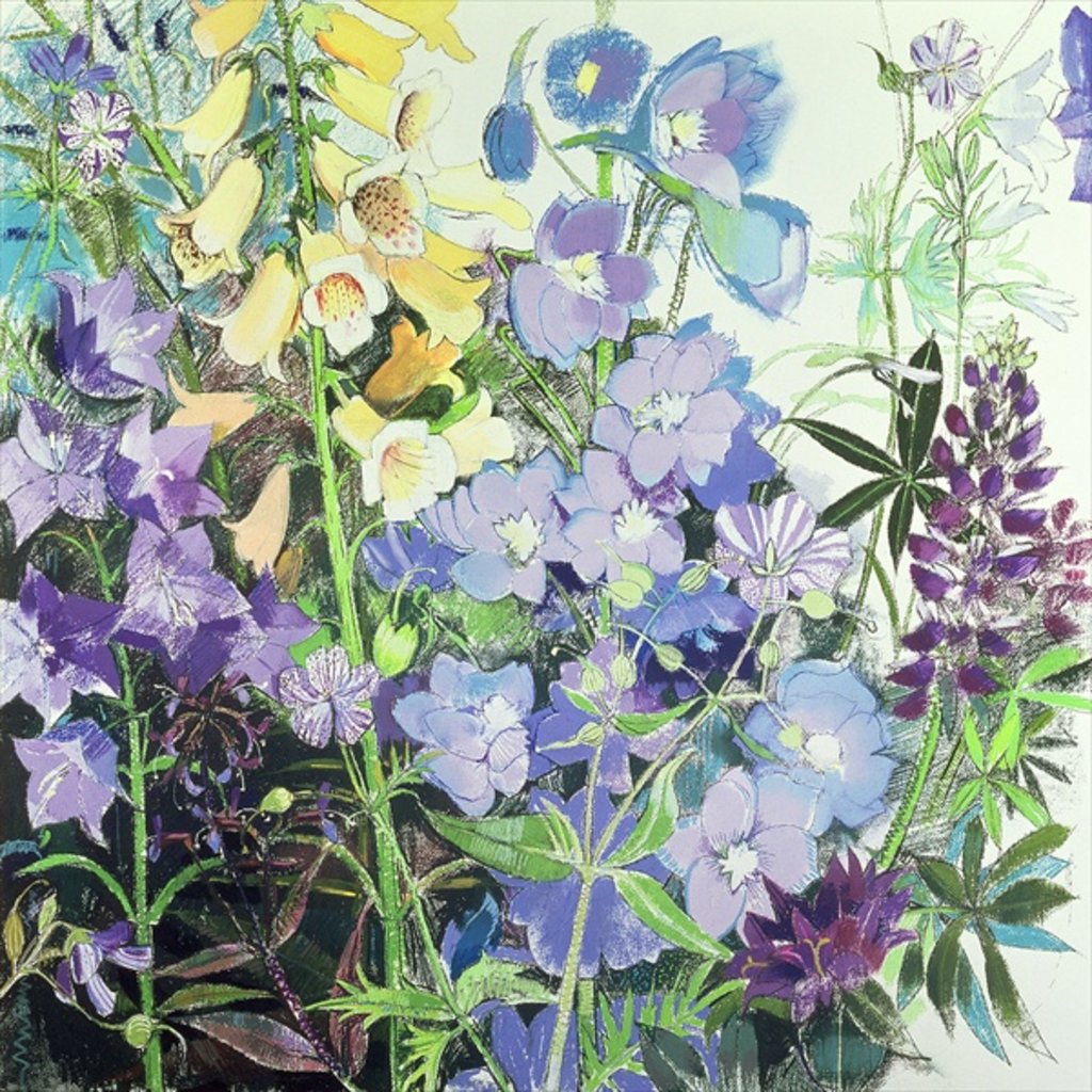 Detail of Delphiniums and Foxgloves by Claire Spencer