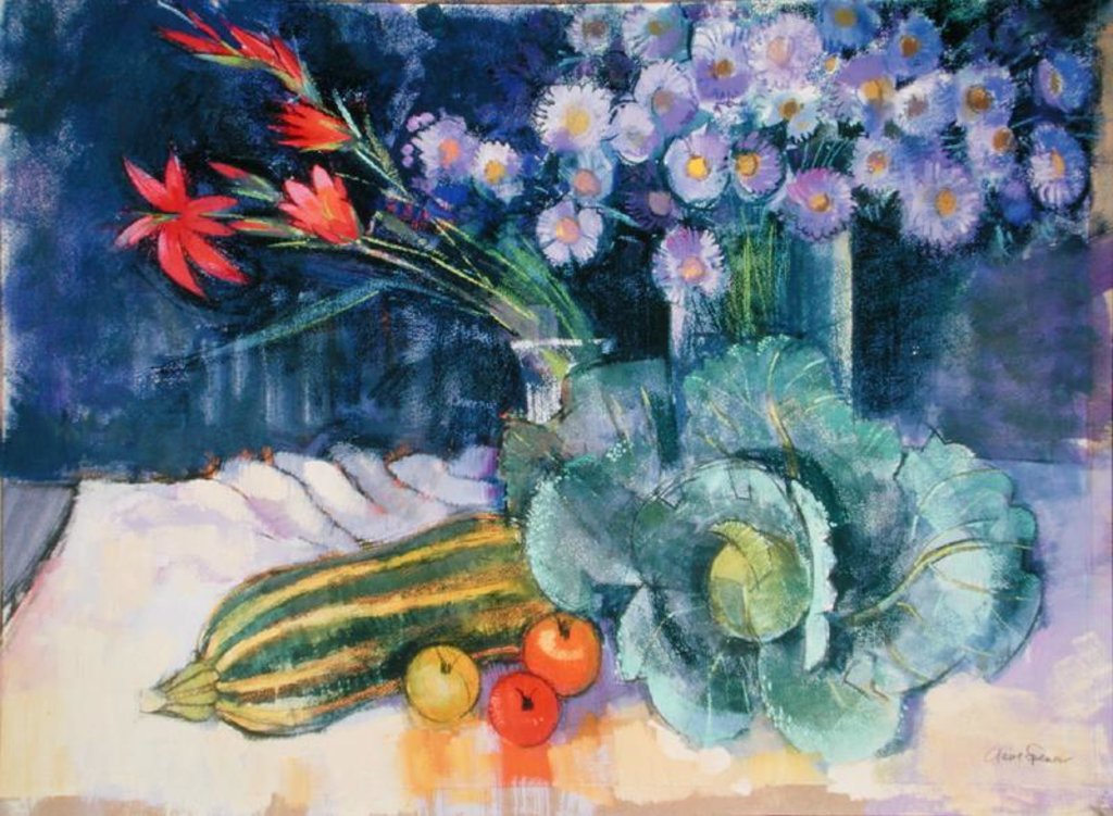 Detail of Still Life with Fruit and Flowers by Claire Spencer