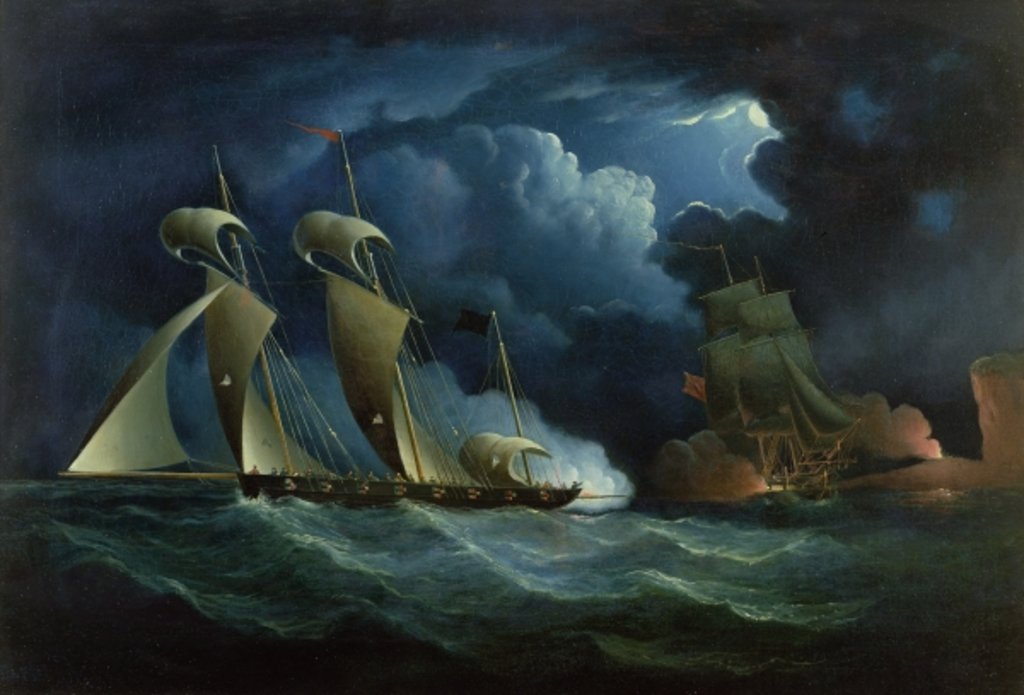 Detail of A Customs Brig Engaging the Pirate Lugger 'Will Watch' by Francis Hustwick