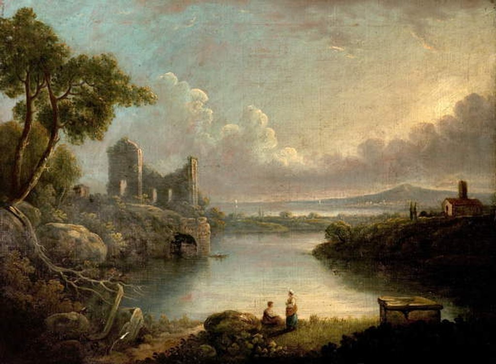 Detail of River Scene with Sea and Classical Ruins by Richard (after) Wilson