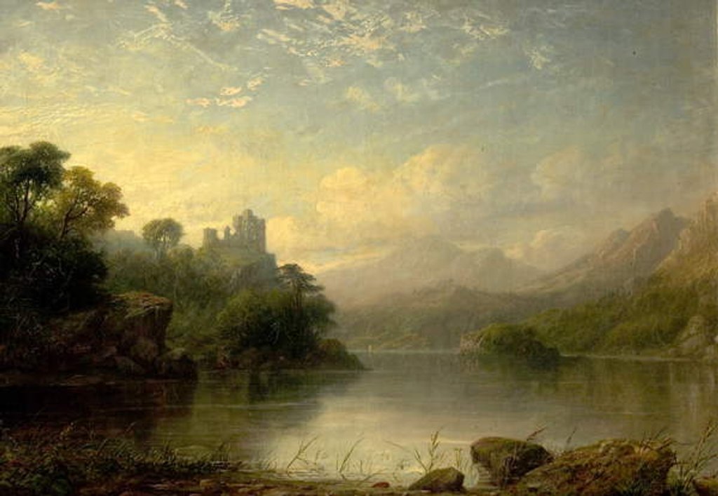 Detail of Lake Scene with Ruined Castle and Mountains, 19th century by George F. Buchanan