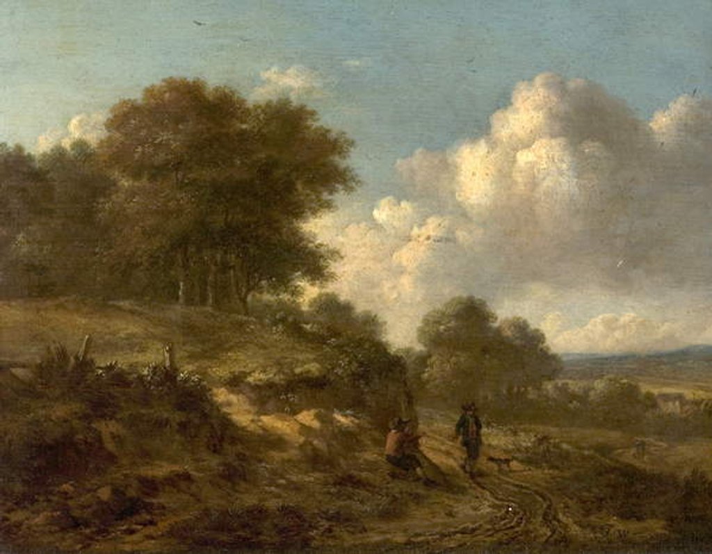 Detail of Landscape with Peasants and a Dog by Jan Wijnants