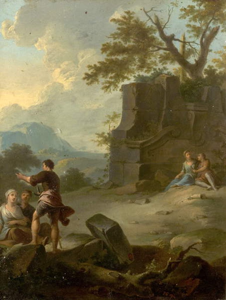 Detail of Landscape with Figures and Ruins by Franz Ferg