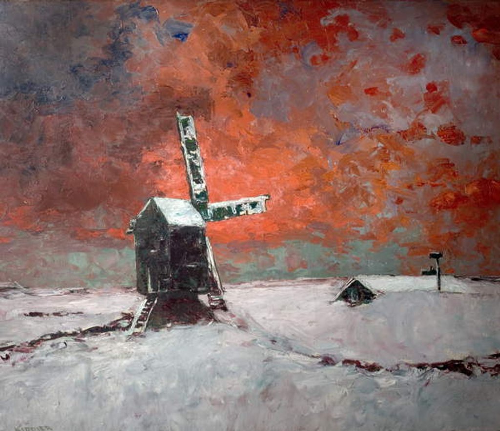 Detail of Snowbound Windmill, c.1922 by William Kiddier