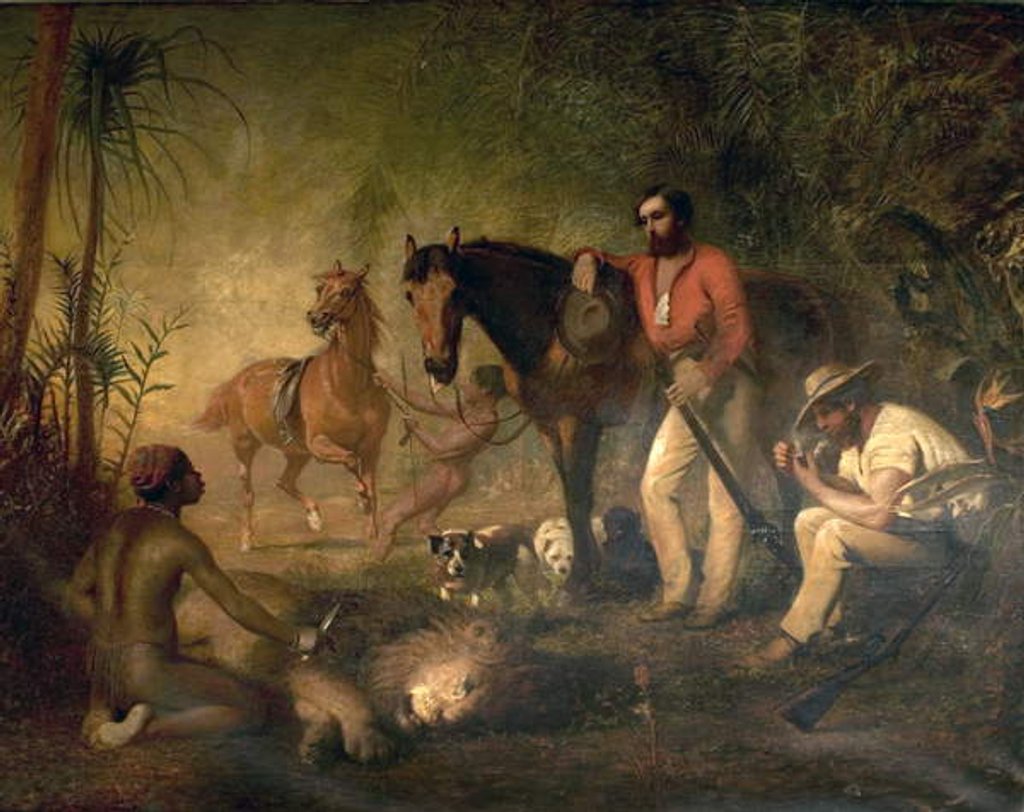 Detail of After the Lion Hunt, South Africa, 1857 by Alfred Hichens Corbould