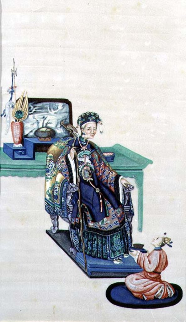 Detail of Old Woman Seated with a Kneeling Servant by School Chinese