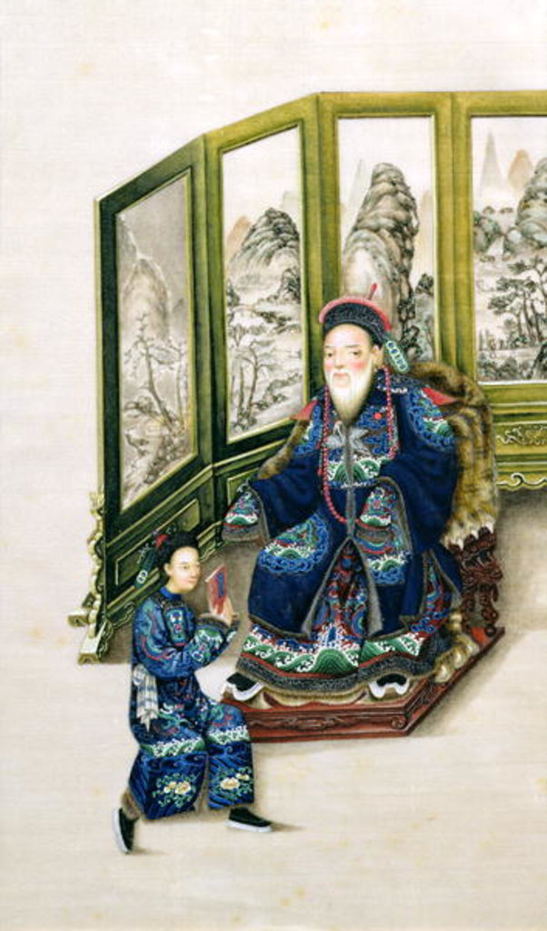 Detail of Old Man Seated with a Servant Reading by School Chinese
