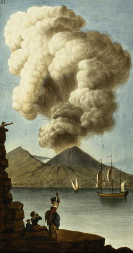 Detail of Vesuvius erupting by English School