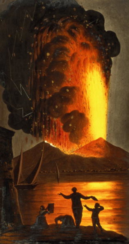 Detail of Night view of Vesuvius erupting by English School
