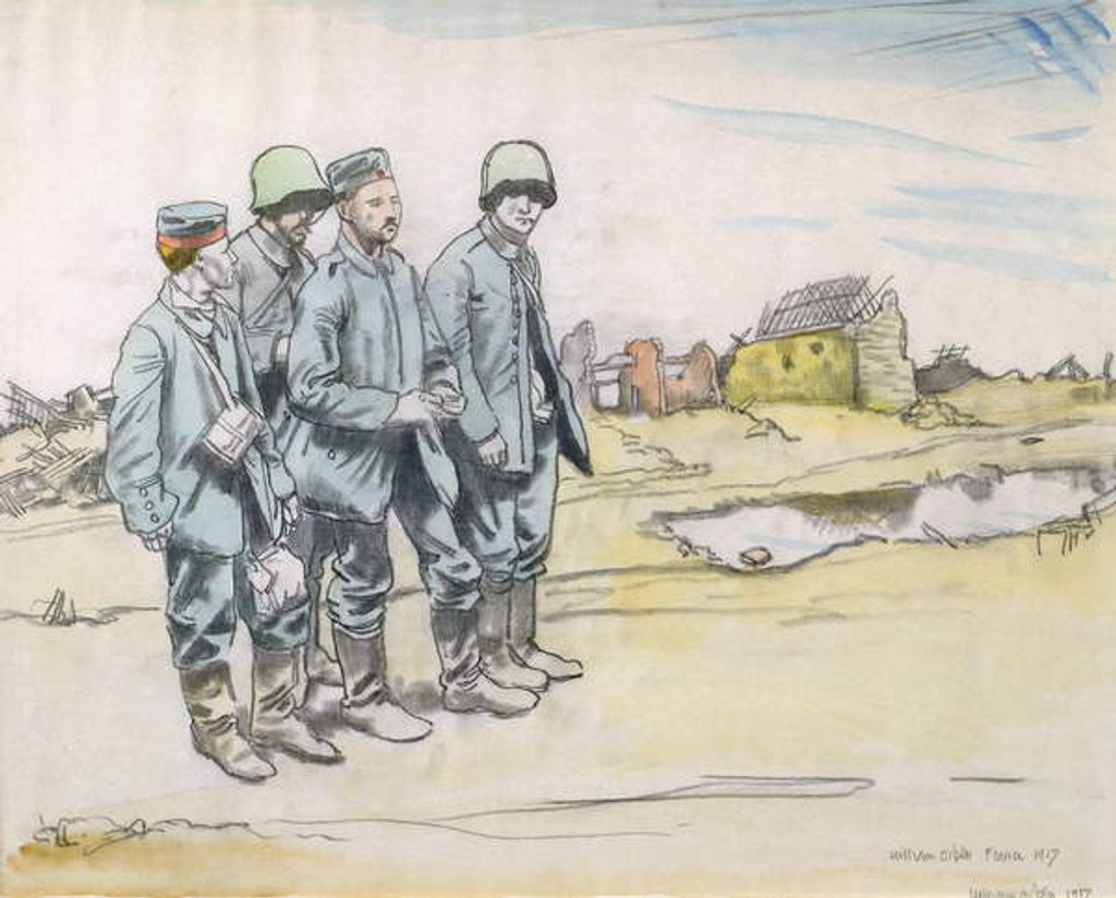 Detail of Four German Prisoners by a French Village, 1917 by William Orpen
