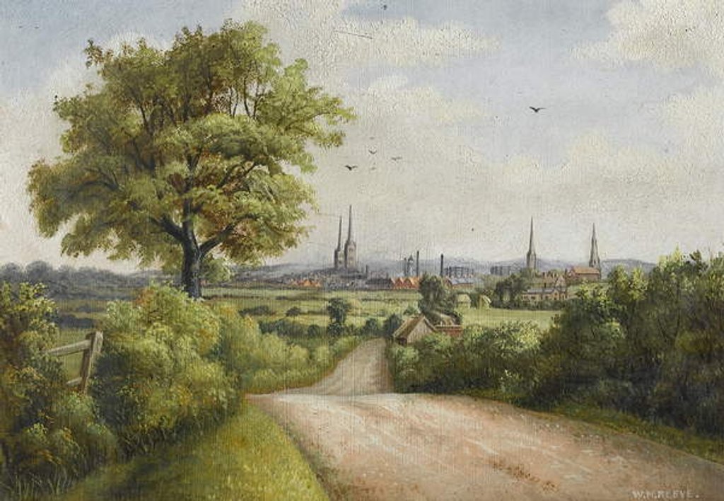 Detail of Coventry Spires from Barkers Butts Lane, early 20th century by William Howard Reeve