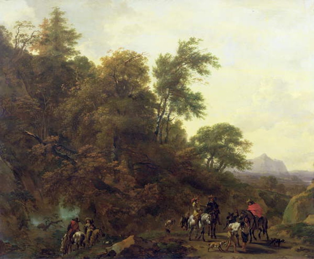 Detail of Wooded Landscape with Soldiers Escorting Prisoners, 1656 by Nicolaes Pietersz. Berchem
