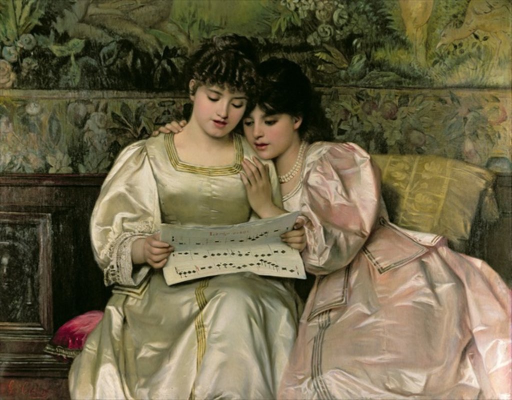 Detail of Two Girls Singing by Giovanni Costa
