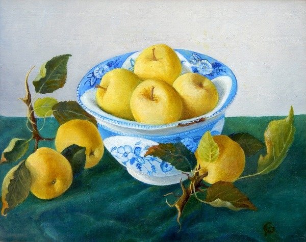 Detail of Apples in a Blue Bowl, 2014 by Cristiana Angelini