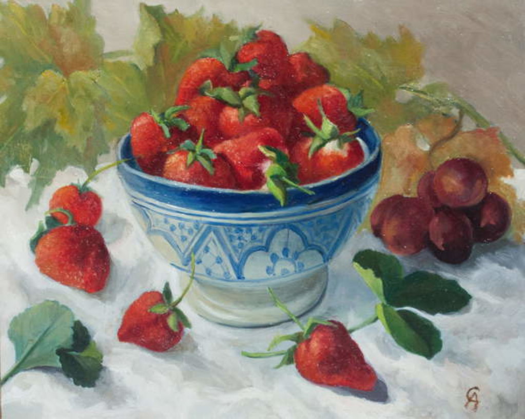 Detail of Strawberries in a Blue Bowl by Cristiana Angelini