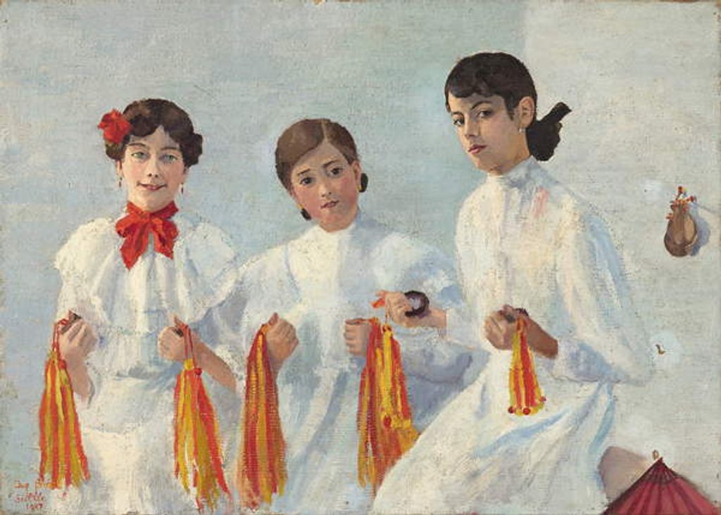Detail of Trois jeunes Sevillanes - Painting by Auguste BREAL by Auguste Breal