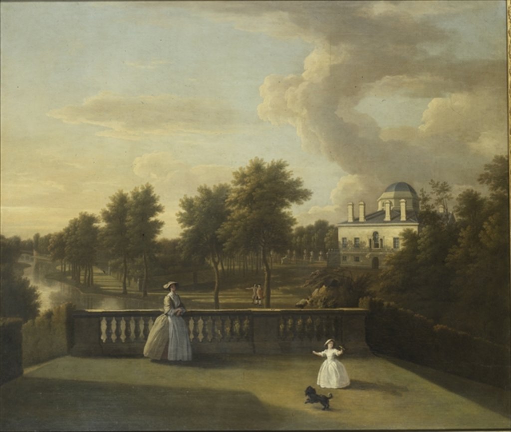 Detail of View of Chiswick Villa from a balcony above the Cascade with the lake, 1742 by George Lambert