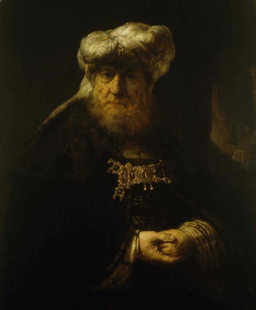 Detail of A man in oriental costume, circa 1639 by Rembrandt Harmensz. van Rijn