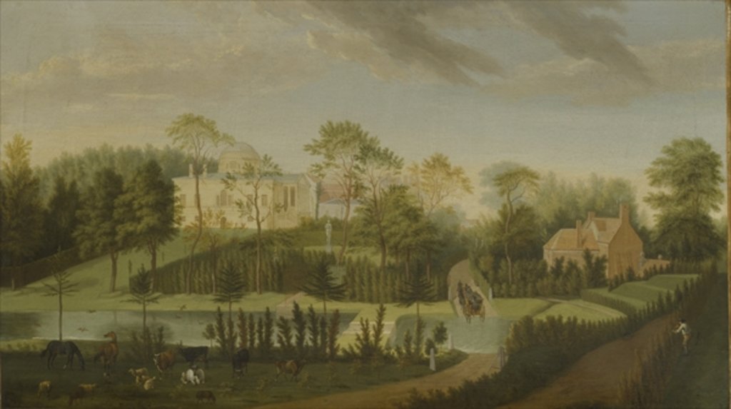Detail of View of the terrace looking across the canal to the side of the villa, Chiswick Villa by Pieter Andreas Rysbrack