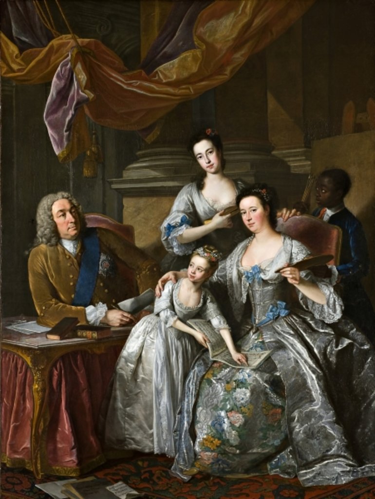 Detail of Richard Boyle, 3rd Earl of Burlington and 4th Earl of Cork, with his wife Dorothy Savile and their daughters by Jean-Baptiste van Loo