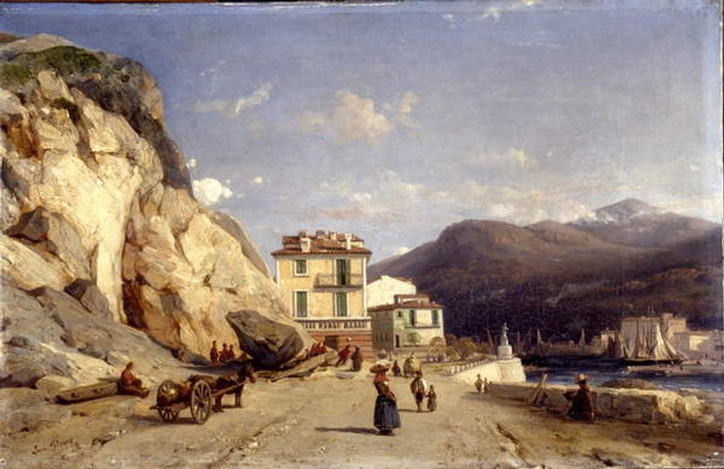 Detail of View of the entrance to the harbour, Nice by Francois Antoine Leon Fleury