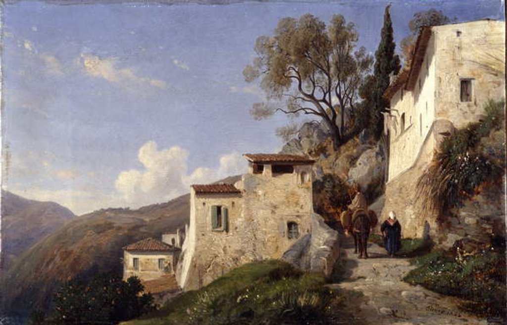 Detail of On the Genoa road, near Nice, 1842 by Francois Antoine Leon Fleury