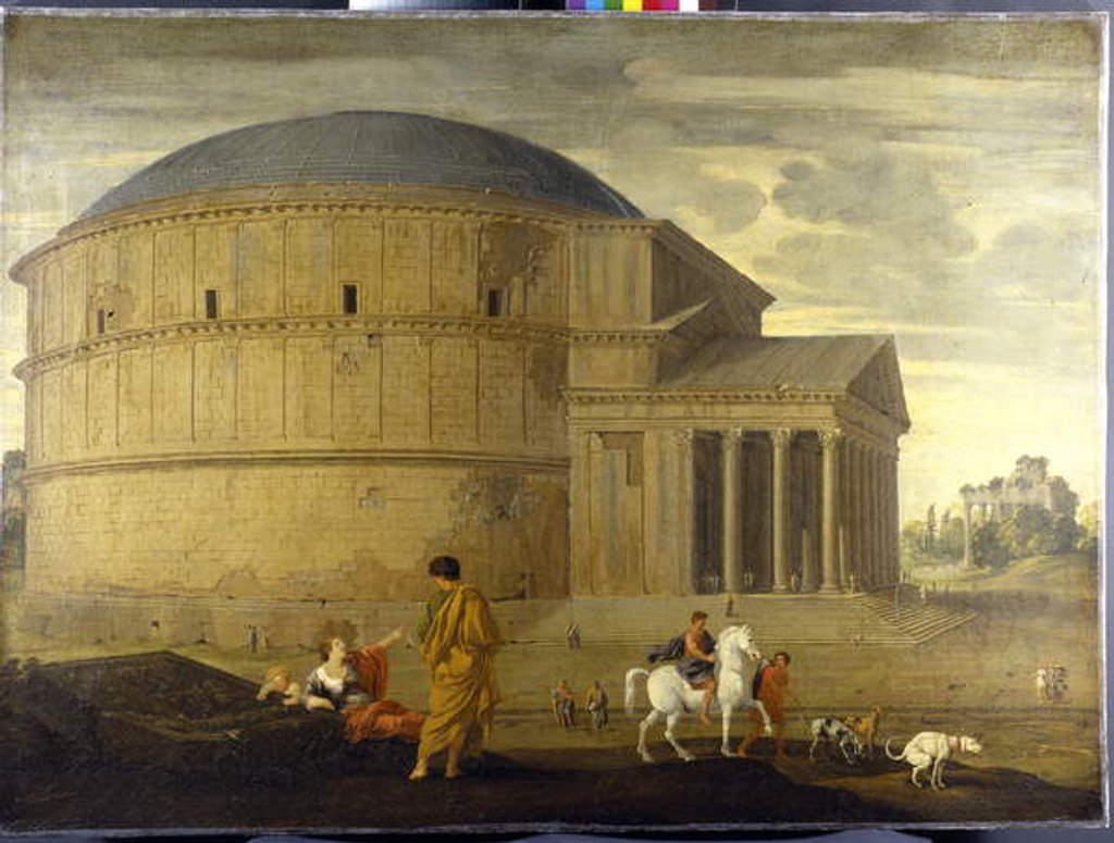 Detail of Capriccio view of the Pantheon with the temple of Vespasian by Jean Lemaire