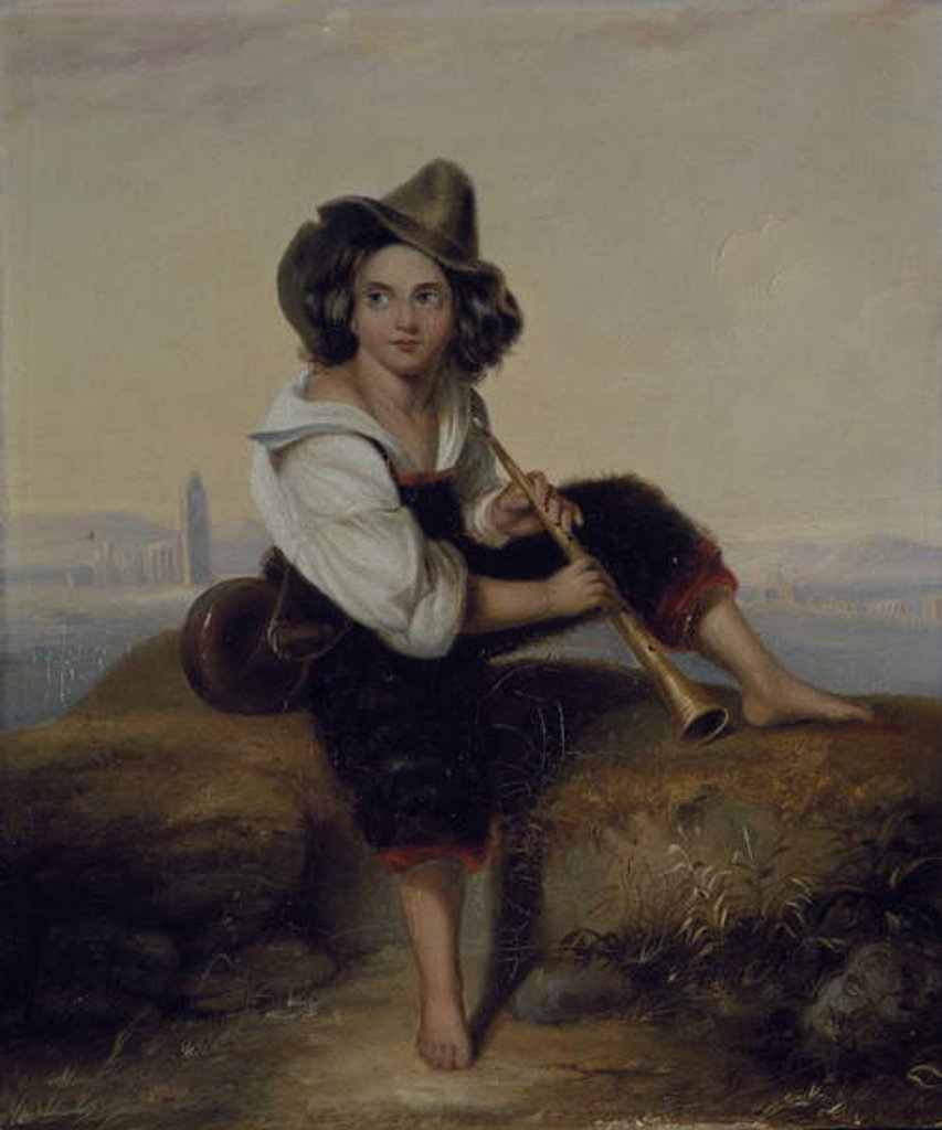 Detail of A peasant boy with a pipe, near the Flavian Aqueduct, c.1844 by Clara Montalba