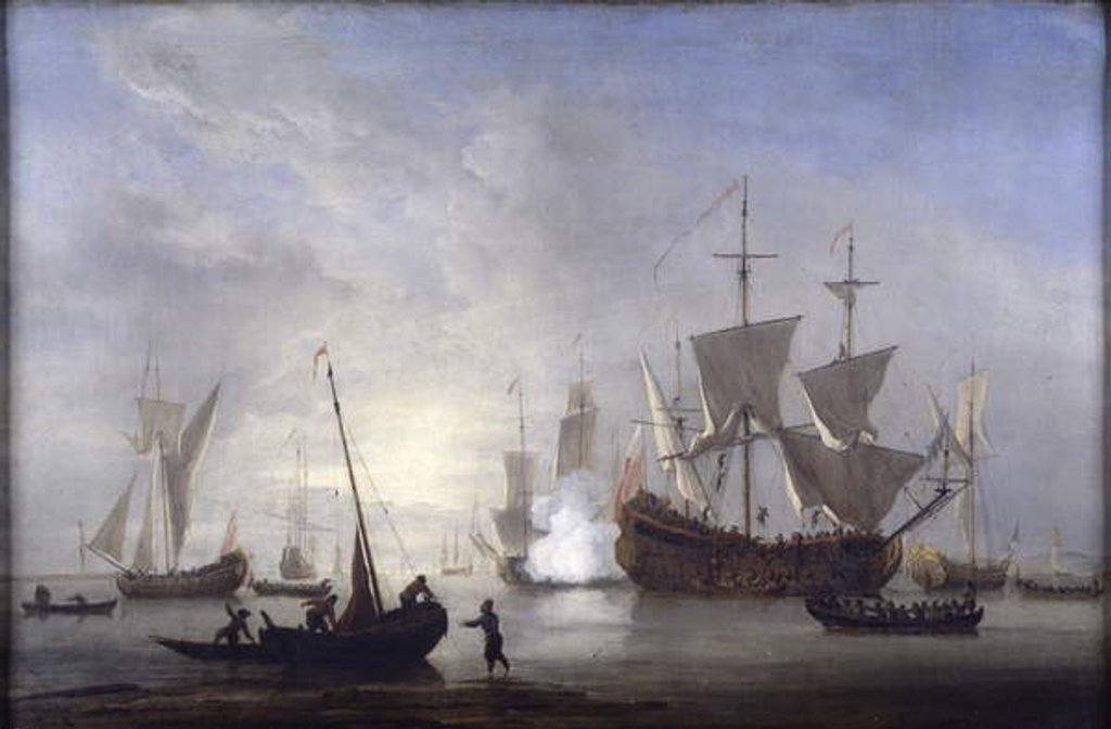 Detail of Shipping in a calm, c.1680 by Willem van de the Younger Velde