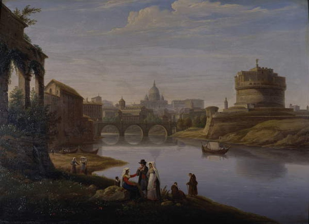 Detail of A View of St. Peter's with the Ponte and Castel Sant' Angelo, Rome, 1823 by William Cowen