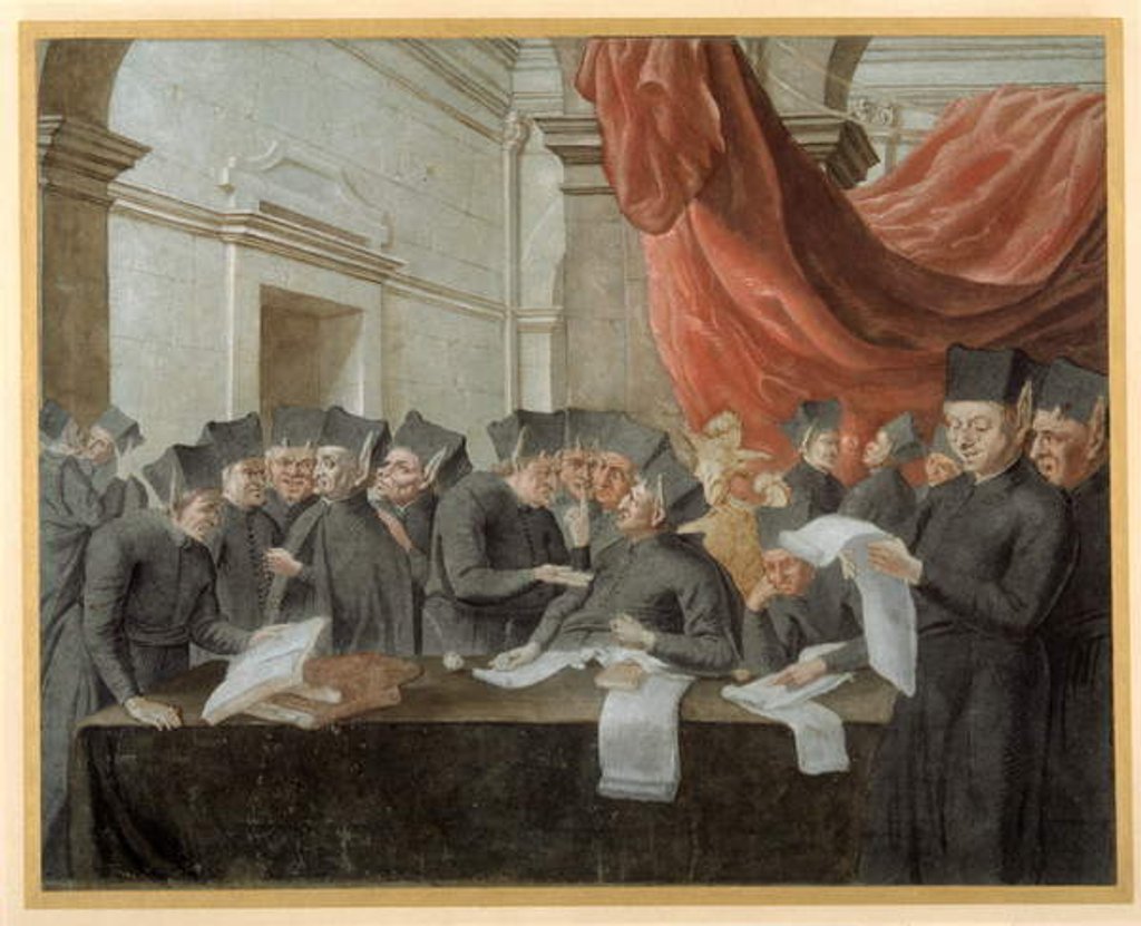 Detail of Jesuits in conclave, arguing over accounts by Italian School