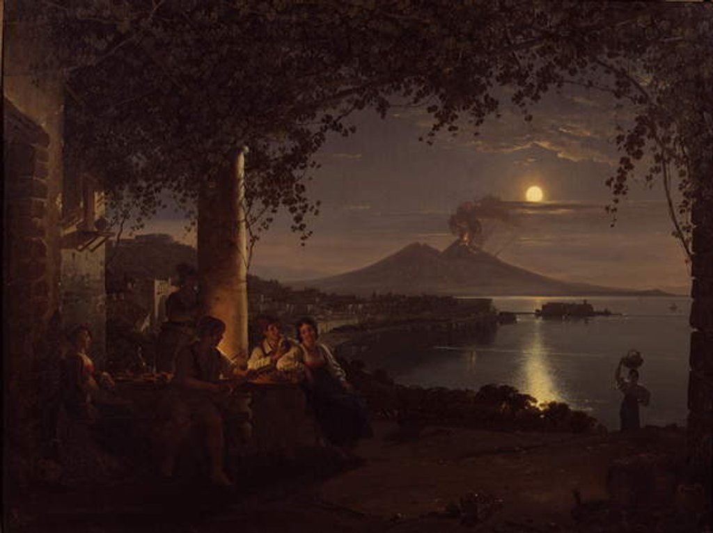 Detail of Moonlit view of the Bay of Naples by Franz Ludwig Catel