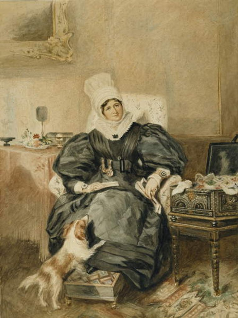 Detail of Portrait of a lady by a table with a dog by William Henry Hunt