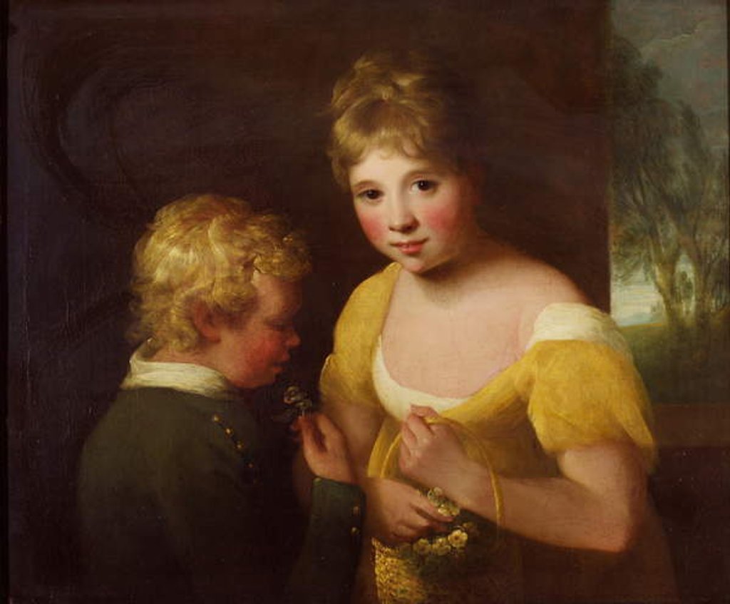 Detail of Two children with a basket of flowers by William Tate