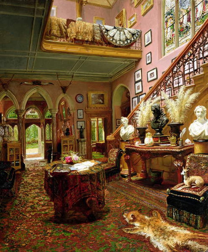 Detail of The Hall and Staircase of a Country House, 1888 by Jonathan Pratt