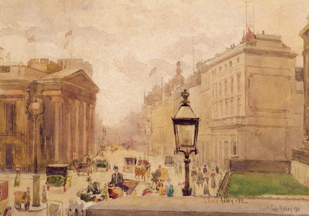 Detail of Pall Mall from the National Gallery, with a view of the Royal College of Physicians, 1911 by Joseph Poole Addey