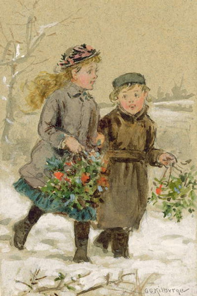 Detail of Children Playing in the Snow - Collecting Holly by George Goodwin Kilburne