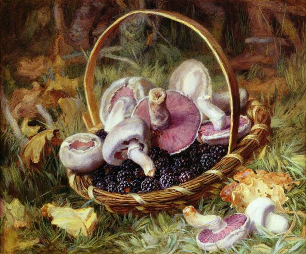 Detail of A Basket of Wild Mushrooms and Blackberries by Jabez Bligh